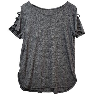 Women's Gray Marl Lattice Sleeve Scoop Neck T-Shirt Large 22498 "Unbranded"